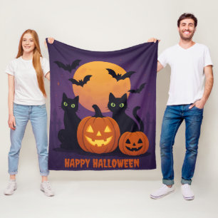 Niedliche Halloween Black Cats und Pumpkins Cosy Fleecedecke