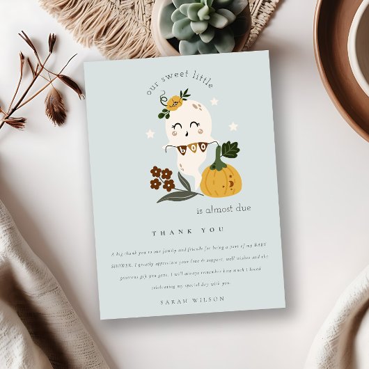 Niedliche Halloween Blue Ghost Little Boo Baby Dus Dankeskarte