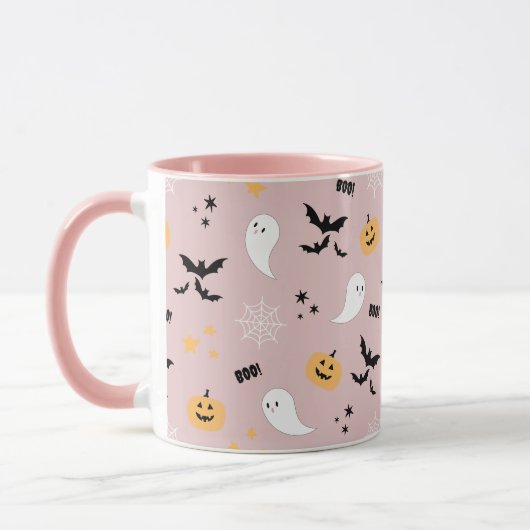 Niedliche Halloween-Boom-Rosa-Teller Tasse (Links)