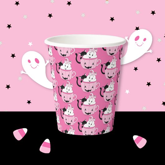 Niedliche Halloween Buddies Muster Pink Paper Cup Pappbecher