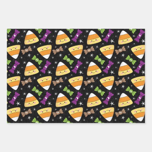 Niedliche Halloween-Candy Corn, Frankenstein & Ske Geschenkpapier Set (Vorderseite)
