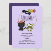 Niedliche Halloween Cat, Bat & Mummy Boo Geburtsta Einladung (Vorne/Hinten)