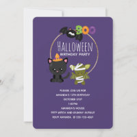 Niedliche Halloween Cat, Bat & Mummy Boo Geburtsta