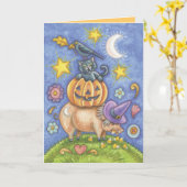 Niedliche Halloween Cat Cards Karte (Gelbe Blume)