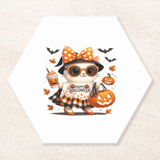 Niedliche Halloween Cat � Kawaii Hexe Kitty mit Pu Untersetzer (Vorderseite)