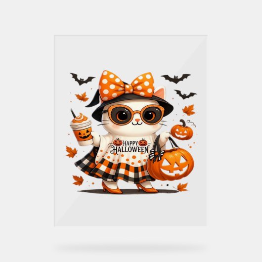Niedliche Halloween Cat - Kawaii Hexenkätzchen mit Acrylschild (Vorderseite)