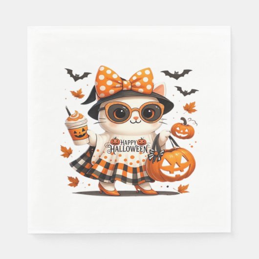Niedliche Halloween Cat - Kawaii Hexenkätzchen mit Serviette (Vorderseite)