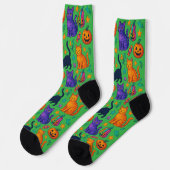 Niedliche Halloween Cat & Pumpkin Crew Socken (Linkes Detail)
