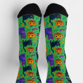 Niedliche Halloween Cat & Pumpkin Crew Socken (Oben)