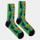 Niedliche Halloween Cat & Pumpkin Crew Socken (Rechts)