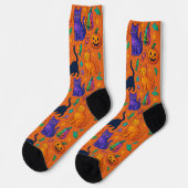 Niedliche Halloween Cat & Pumpkin Crew Socken (Linkes Detail)