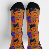 Niedliche Halloween Cat & Pumpkin Crew Socken (Oben)