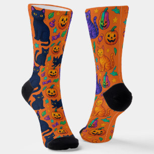 Niedliche Halloween Cat & Pumpkin Crew Socken