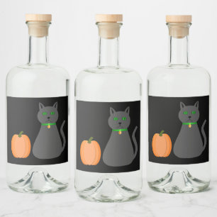 Niedliche Halloween Cat und Pumpkin Alkoholflaschenetikett