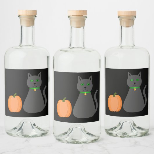 Niedliche Halloween Cat und Pumpkin Alkoholflaschenetikett (Flaschen)