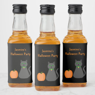 Niedliche Halloween Cat und Pumpkin Custom Alkoholflaschenetikett