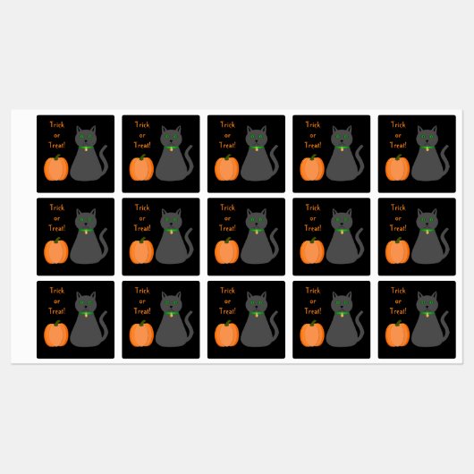 Niedliche Halloween Cat und Pumpkin Custom Etiketten (Blatt)