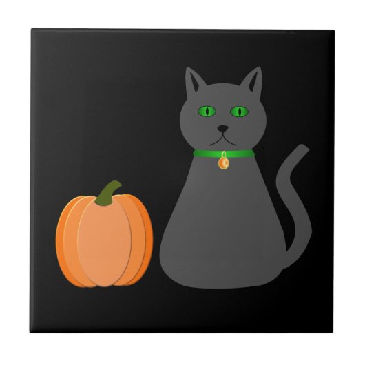 Niedliche Halloween Cat und Pumpkin Fliese (Vorderseite)