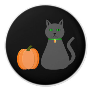 Niedliche Halloween Cat und Pumpkin Keramikknauf