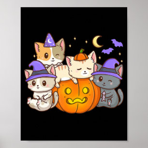 Niedliche Halloween Cats Anime Cat Kawaii Pumpkin  Poster