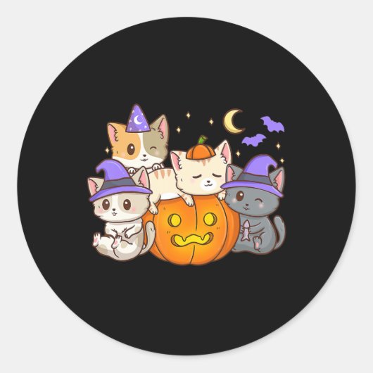 Niedliche Halloween Cats Anime Cat Kawaii Pumpkin  Runder Aufkleber (Vorderseite)