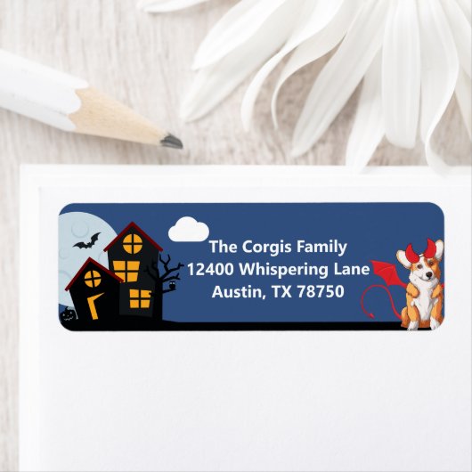 Niedliche Halloween Corgi Spooky House Rücksendead (Insitu)