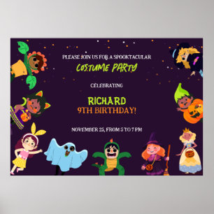 Niedliche Halloween Costume Moderne Geburtstagspar Poster