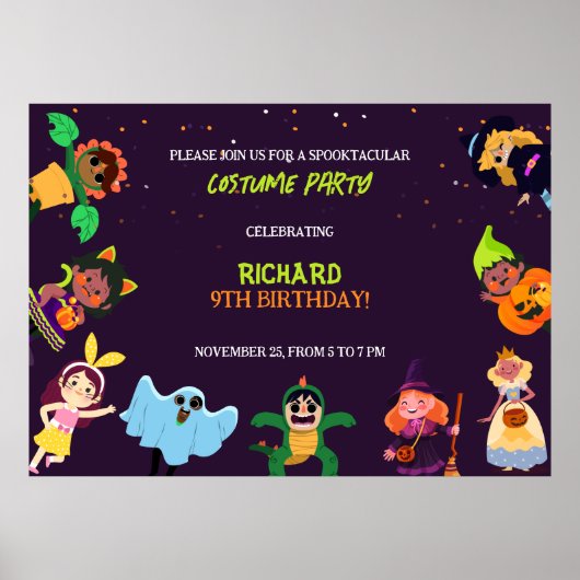 Niedliche Halloween Costume Moderne Geburtstagspar Poster (Vorne)