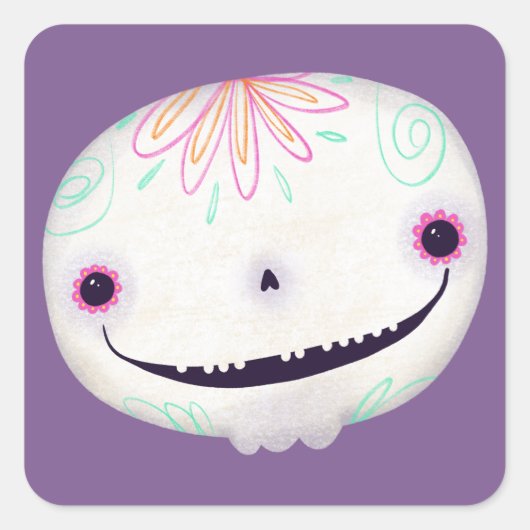 Niedliche Halloween Dekoration Spooky Sugar SKull Quadratischer Aufkleber (Vorderseite)