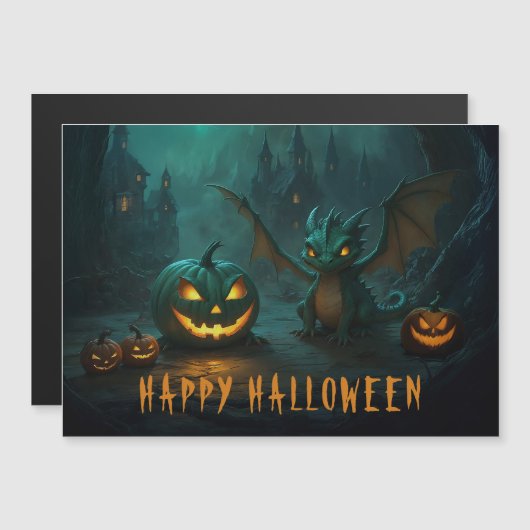 Niedliche Halloween Dragon Beängstigend Pumpkins M Magnetkarte (Vorne/Hinten)