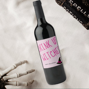 Niedliche Halloween Drink Up Hexen Weinetikett