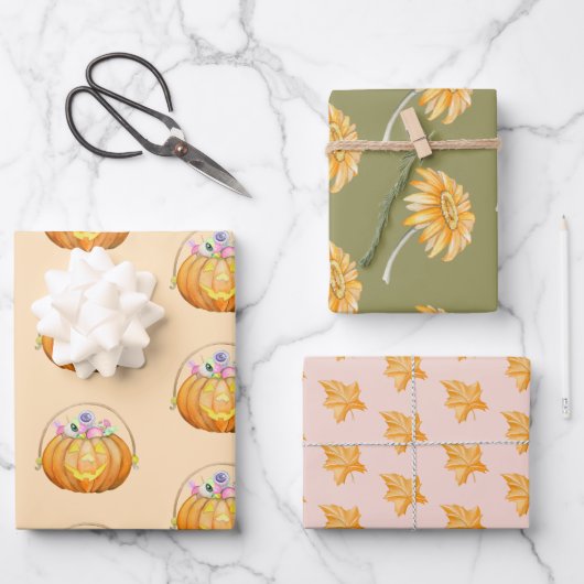 Niedliche Halloween Earth Tones Geschenkpapier Set (Vorderseite)
