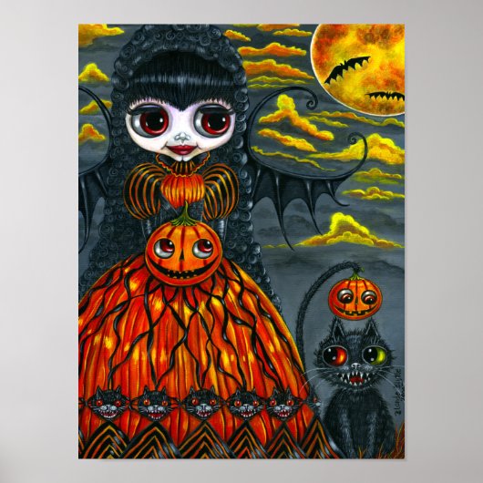 Niedliche Halloween Fairy Black Cat Bi Color Eyes Poster (Vorne)