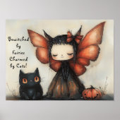 Niedliche Halloween Fairy mit Cat & Pumpkin Fantas Poster (Vorne)