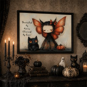 Niedliche Halloween Fairy mit Cat & Pumpkin Fantas Poster