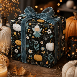 Niedliche Halloween Fairy mit Pastel Pumpkins Geschenkpapier