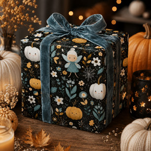 Niedliche Halloween Fairy mit Pastel Pumpkins Geschenkpapier