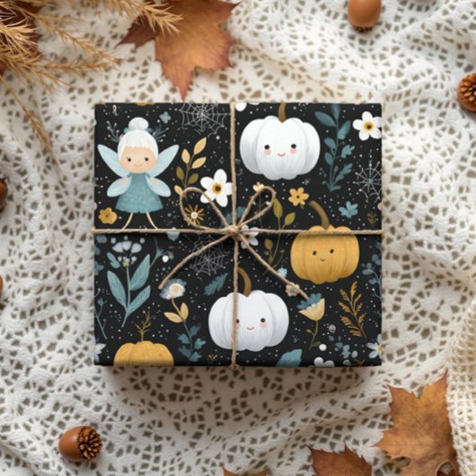 Niedliche Halloween Fairy mit Pastel Pumpkins Geschenkpapier