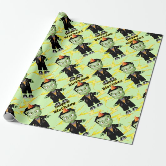 Niedliche Halloween-Frankenstein-Monster-Geburtsta Geschenkpapier (Ungerollt)