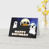 Niedliche Halloween-Geburtstagskatze Karte (Gelbe Blume)