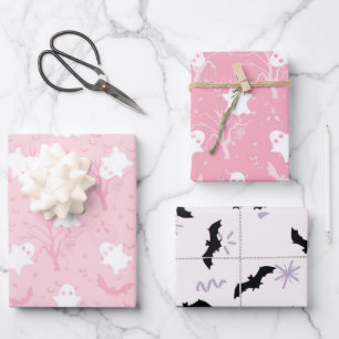 Niedliche Halloween-Geist und Fledermaus Geschenkpapier Set
