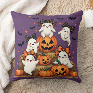 Niedliche Halloween-Geister in Coquette Bows & Pum Kissen