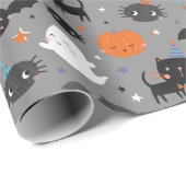 Niedliche Halloween-Geister, Katzen, Fledermäuse u Geschenkpapier (Rolleneckpunkt)