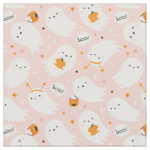 Niedliche Halloween-Geister mit Kürbis in hellrosa