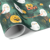 Niedliche Halloween-Geister und Pumpkins Geschenkpapier (Rolleneckpunkt)