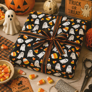Niedliche Halloween-Geister und Süßmais Geschenkpapier