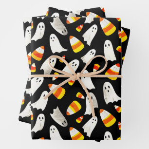 Niedliche Halloween-Geister und Süßmais Geschenkpapier Set