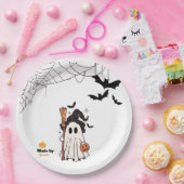 Niedliche Halloween-Geisterhaube mit Broom und Pum Pappteller (Party)