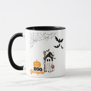 Niedliche Halloween-Geisterhaube mit Broom und Pum Tasse