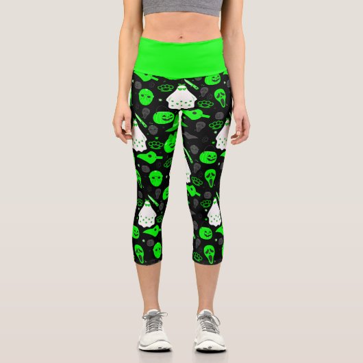 niedliche Halloween-Geistersäure grün Capri Leggings (Vorderseite)